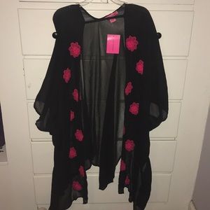 Betsey Johnson sheer black and pink poncho